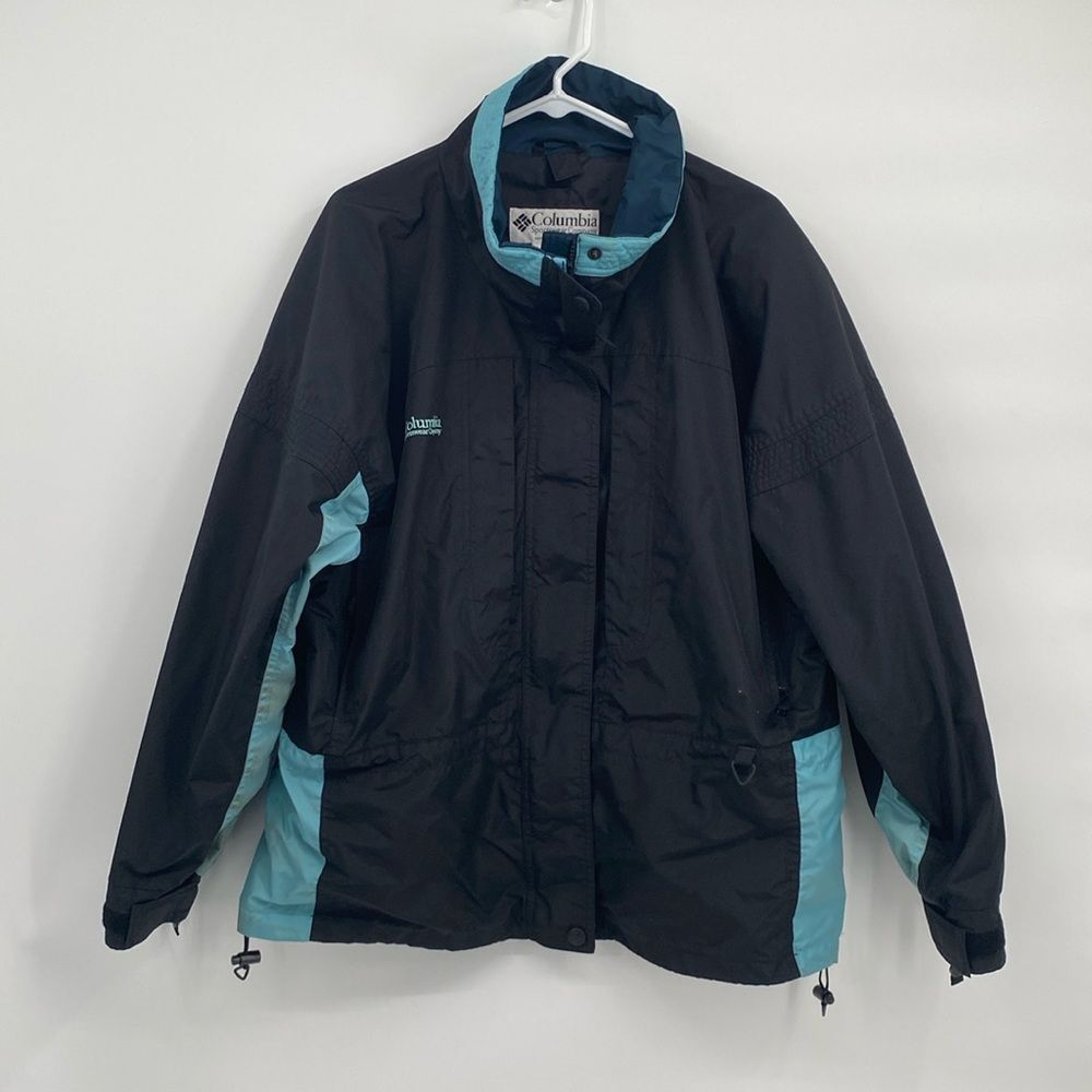 Vintage Columbia 3 in 1 Winter Jacket fleece Coat Black Teal Women's Large